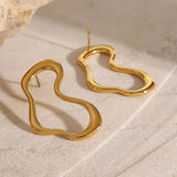Chic Gold Wavy Drop Earrings for Women – Stainless Steel Irregular Lightweight Jewelry