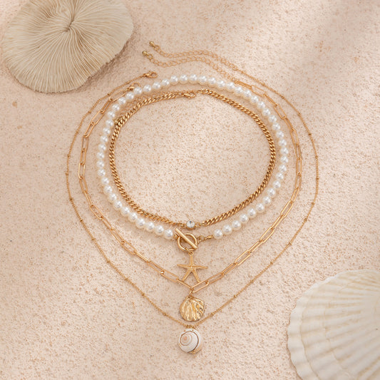 Ocean Pendant Layered Mix Necklace for Women – Fashionable Alloy Jewelry
