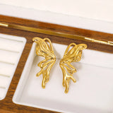 Gold Butterfly Stainless Steel Earrings for Women – Light Luxury Wing Design Jewelry