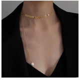 Elegant Pearl Leaf Link Necklace for Women – Retro Korean Style Titanium Steel Jewelry