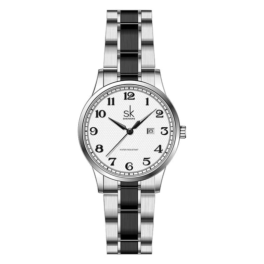 SK Women’s Quartz Business Watch – Elegant Calendar Dial, Waterproof Stainless Steel Strap