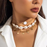 Layered Shell Pendant Necklace for Women – Fashionable Alloy Jewelry