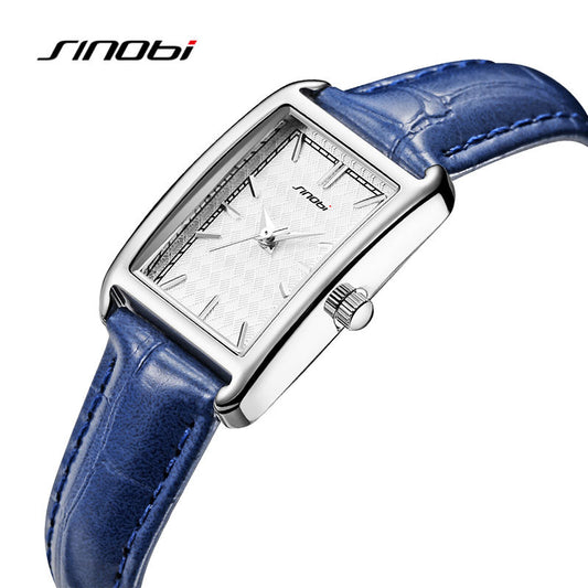 Sinobi Women's Waterproof Quartz Watch – Rectangular Dial with Leather Strap