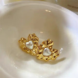 Textured Heart Pearl Stud Earrings for Women – Modern Titanium Steel Jewelry