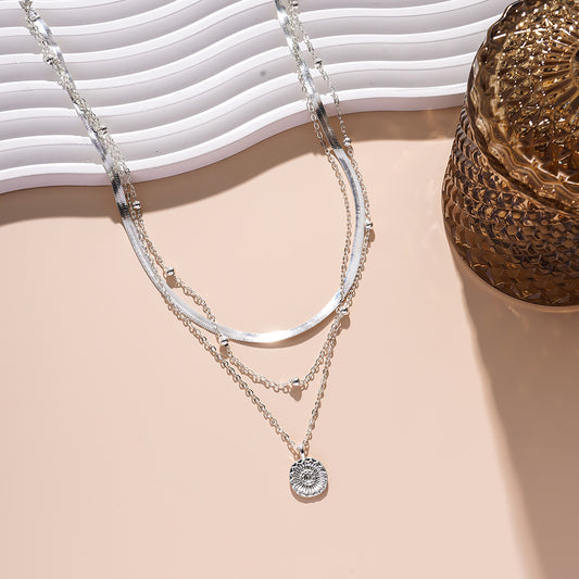 Layered Coin Pendant Necklace – Sparkling Multi-Chain Jewelry for Women