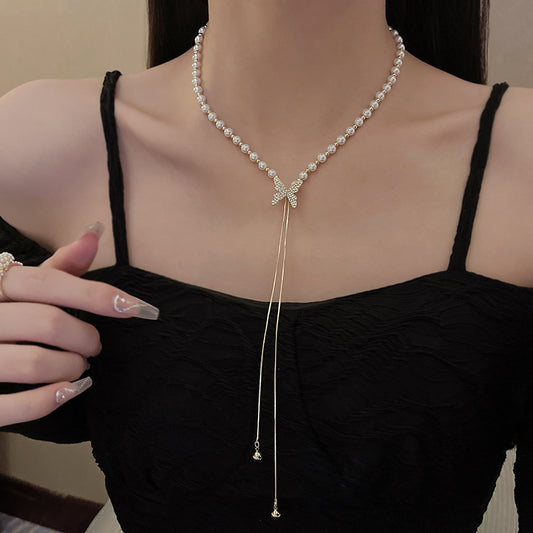 Butterfly Pearl Pendant Necklace for Women – Korean Style Titanium Steel Jewelry