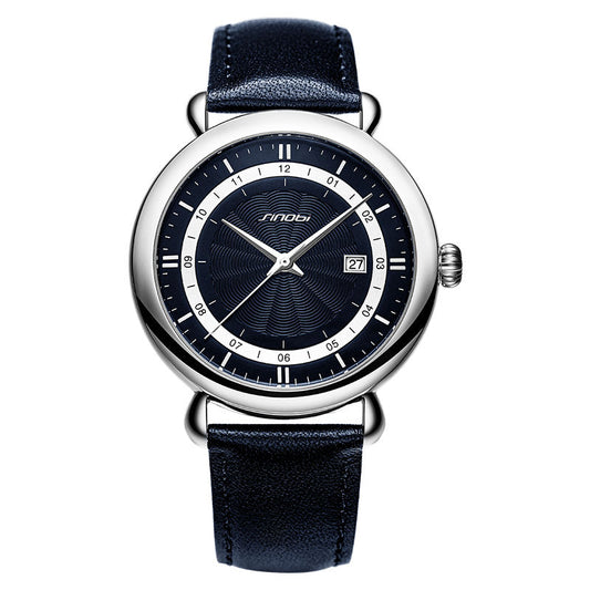 SINOBI Men’s Minimalist Leather Watch – Waterproof Quartz with Auto Date