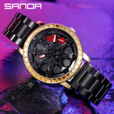 Sanda Men’s Quartz Watch – Hollow Dial, Stainless Steel Band, Waterproof Timepiece