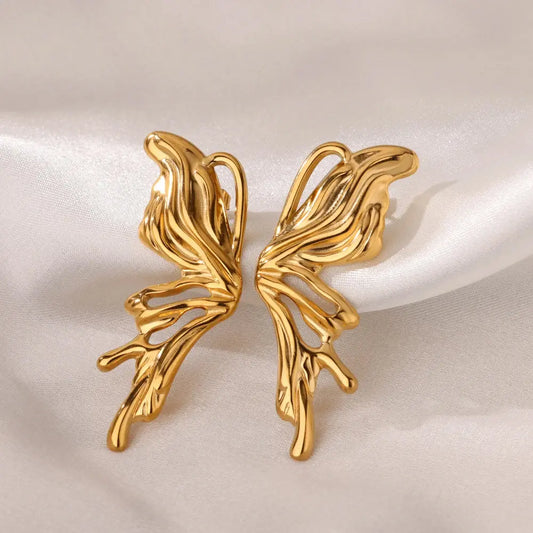 Gold Butterfly Stainless Steel Earrings for Women – Light Luxury Wing Design Jewelry