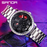 Sanda Men’s Quartz Watch – Hollow Dial, Stainless Steel Band, Waterproof Timepiece
