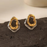 Molten Core Irregular Stud Earrings – Gold & Silver Modern Chic Jewelry for Women