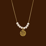 Symbol Pearl Stack Pendant Necklace for Women – Korean Style Titanium Steel Jewelry