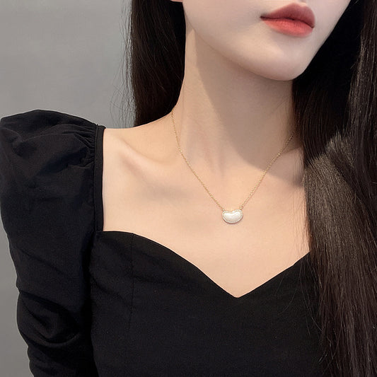 Luxury Pearl Bean Pendant Necklace for Women – Korean Style Titanium Steel Jewelry