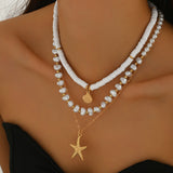 Coastal Charm Bead Mix Necklace for Women – Fashionable Alloy Jewelry
