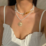 Layered Bead Shell Pendant Necklace for Women – Fashionable Alloy Jewelry