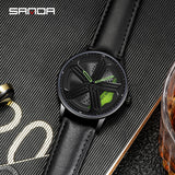Sanda Men’s Leather Quartz Watch – 360° Rotating Dial, Waterproof Casual Wristwatch