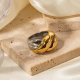 Bold Twisted Knot Ring – Dual-Tone Stainless Steel Statement Jewelry for Women