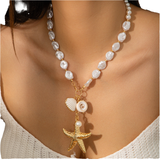 Starfish & Pearl Ocean Charm Necklace for Women – Fashionable Alloy Jewelry
