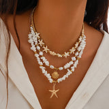 Layered Bead Shell Charm Necklace for Women – Fashionable Alloy Jewelry