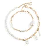 Layered Pearl Chain Necklace – Gold-Tone Irregular Baroque Jewelry for Women
