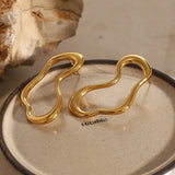 Chic Gold Wavy Drop Earrings for Women – Stainless Steel Irregular Lightweight Jewelry