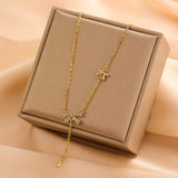 Bow and Bee Pearl Pendant Necklace for Women – Korean Style Titanium Steel Jewelry