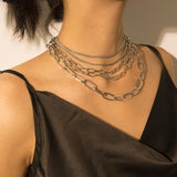 Geometric Layered Chain Necklace – Retro Punk Multi-Layer Statement Jewelry for Women