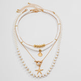 Layered Pearl Luxe Sea Charm Necklace for Women – Fashionable Alloy Jewelry