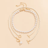Layered Baroque Pearl Necklace – Gold Toggle Clasp Chain Jewelry for Women