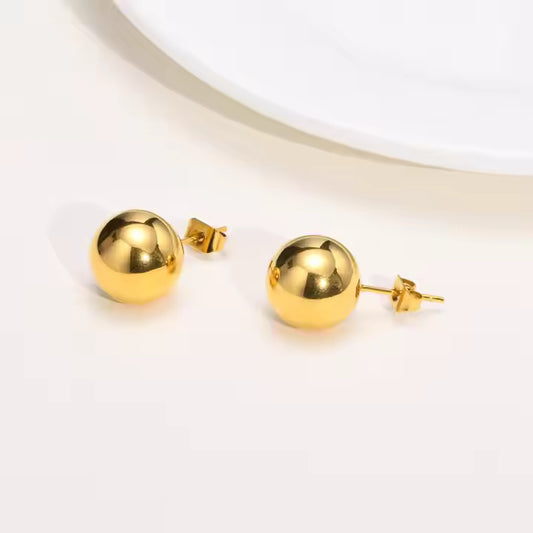 Gold Stainless Steel Earrings for Women – Geometric Round Studs, Light Luxury