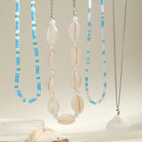 Blue Shell Harmony Dual Bead Necklace for Women – Fashionable Alloy Jewelry