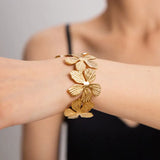 Gold Floral Cutout Cuff Bracelet for Women – Stainless Steel Open Design
