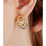 Molten Core Irregular Stud Earrings – Gold & Silver Modern Chic Jewelry for Women