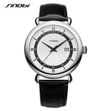 SINOBI Men’s Minimalist Leather Watch – Waterproof Quartz with Auto Date