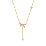 Bow and Bee Pearl Pendant Necklace for Women – Korean Style Titanium Steel Jewelry