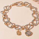 Retro Coin Pendant Necklace – Handmade Thick Chain Statement Jewelry for Women