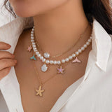 Mermaid Charm Pearl Layer Necklace for Women – Fashionable Alloy Jewelry