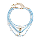 Aqua Shells Bead Cascade Necklace for Women – Fashionable Alloy Jewelry