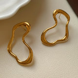 Chic Gold Wavy Drop Earrings for Women – Stainless Steel Irregular Lightweight Jewelry