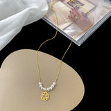 Symbol Pearl Stack Pendant Necklace for Women – Korean Style Titanium Steel Jewelry