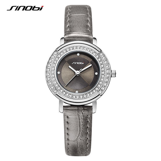 Sinobi Women's Fashion Quartz Watch – Diamond Dial, Leather Strap, Waterproof