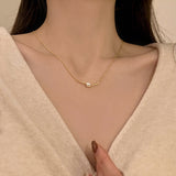 Bean Pearl Pendant Box Chain Necklace for Women – Korean Style Titanium Steel Jewelry