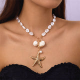 Starfish & Pearl Ocean Charm Necklace for Women – Fashionable Alloy Jewelry
