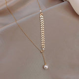 Elegant Pearl Leaf Link Necklace for Women – Retro Korean Style Titanium Steel Jewelry