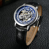 T-Winner Men’s Leather Automatic Mechanical Watch – Full Skeleton Hollow Design
