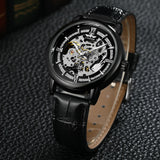 T-Winner Men’s Leather Automatic Mechanical Watch – Full Skeleton Hollow Design
