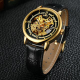 T-Winner Men’s Leather Automatic Mechanical Watch – Full Skeleton Hollow Design