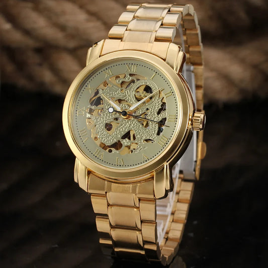T-Winner Men’s Dragon Skeleton Watch – Automatic Mechanical Gold Luxury Timepiece