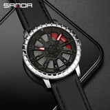 Sanda Men’s Quartz Watch – Hollow Dial, Leather Strap, Waterproof Casual Timepiece