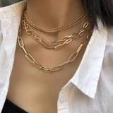 Geometric Layered Chain Necklace – Retro Punk Multi-Layer Statement Jewelry for Women